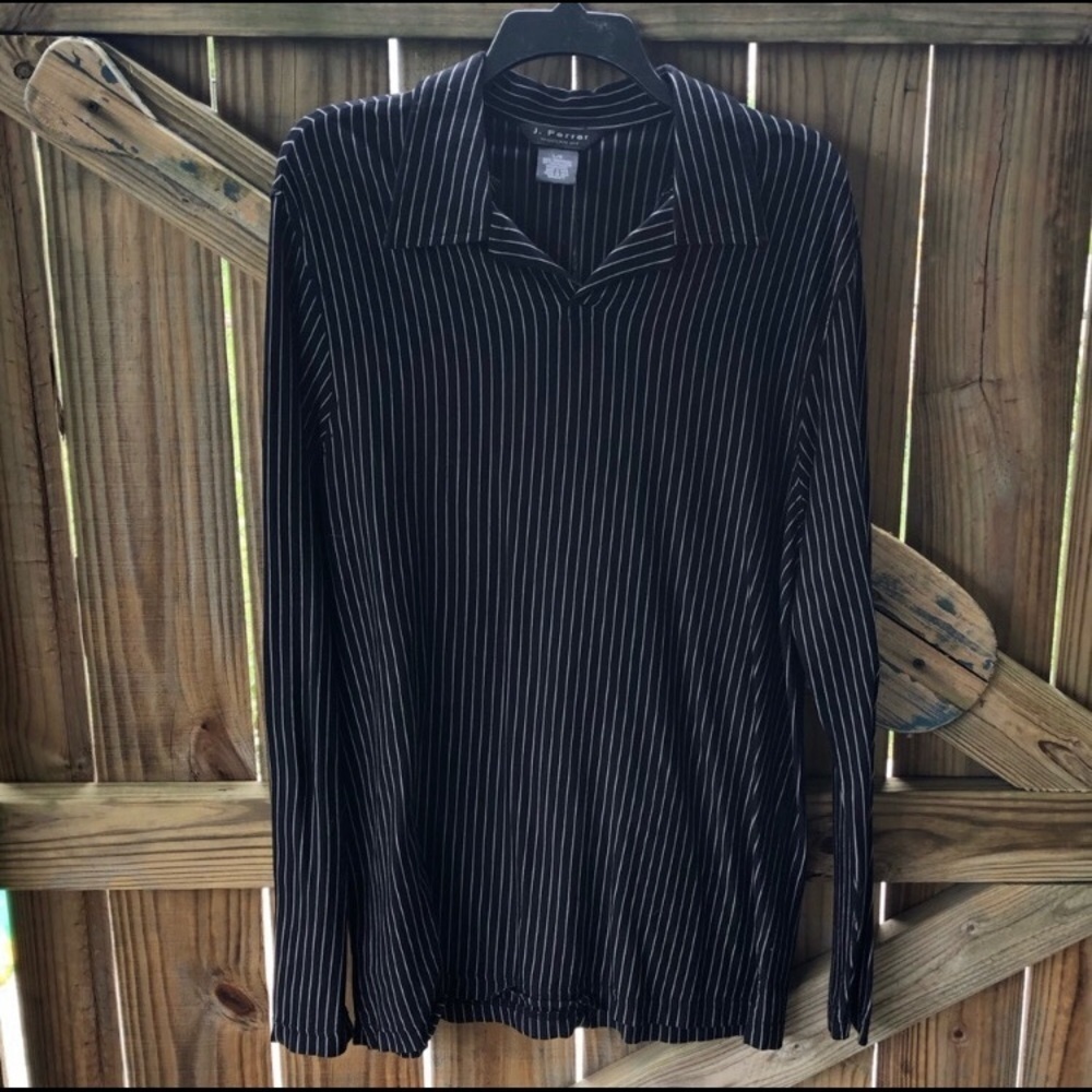 J. Ferrar Black Striped Long Sleeve Collared Shirt